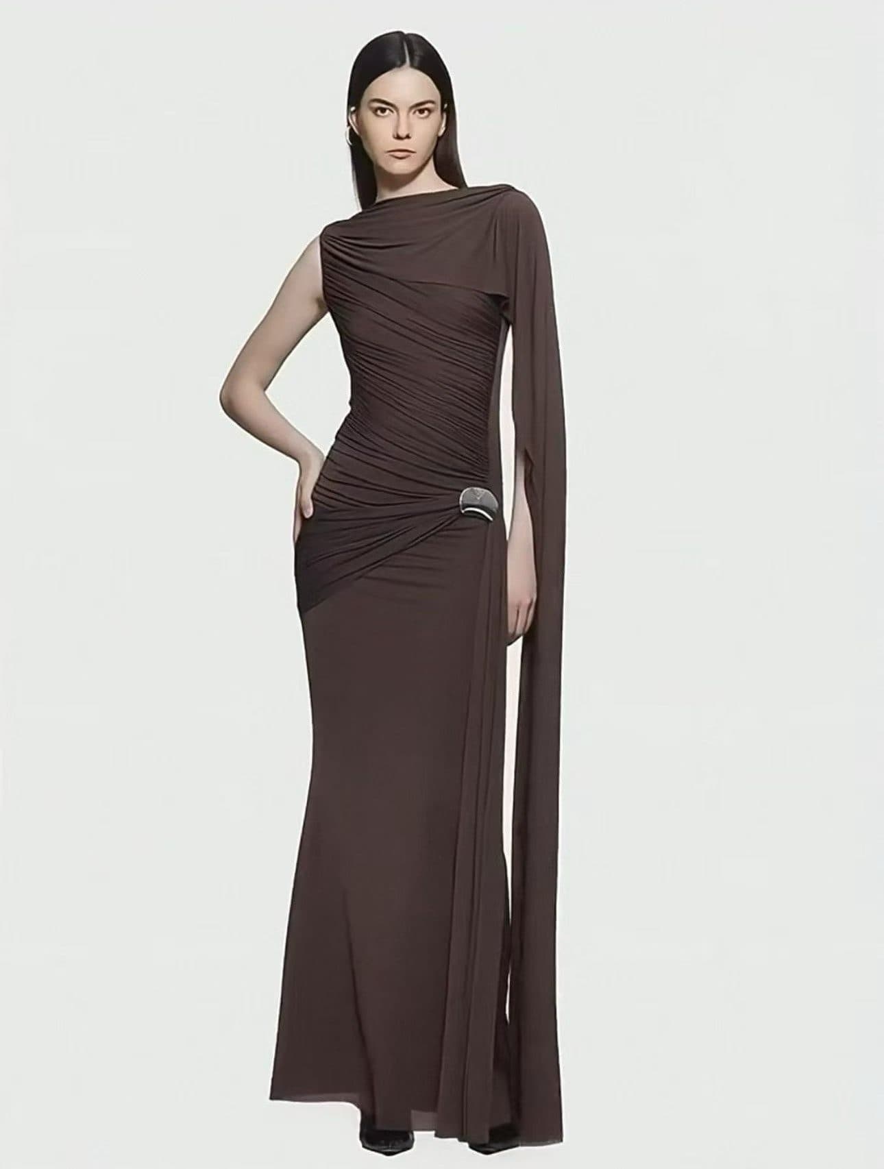 Celeste One-Shoulder Draped Evening Gown