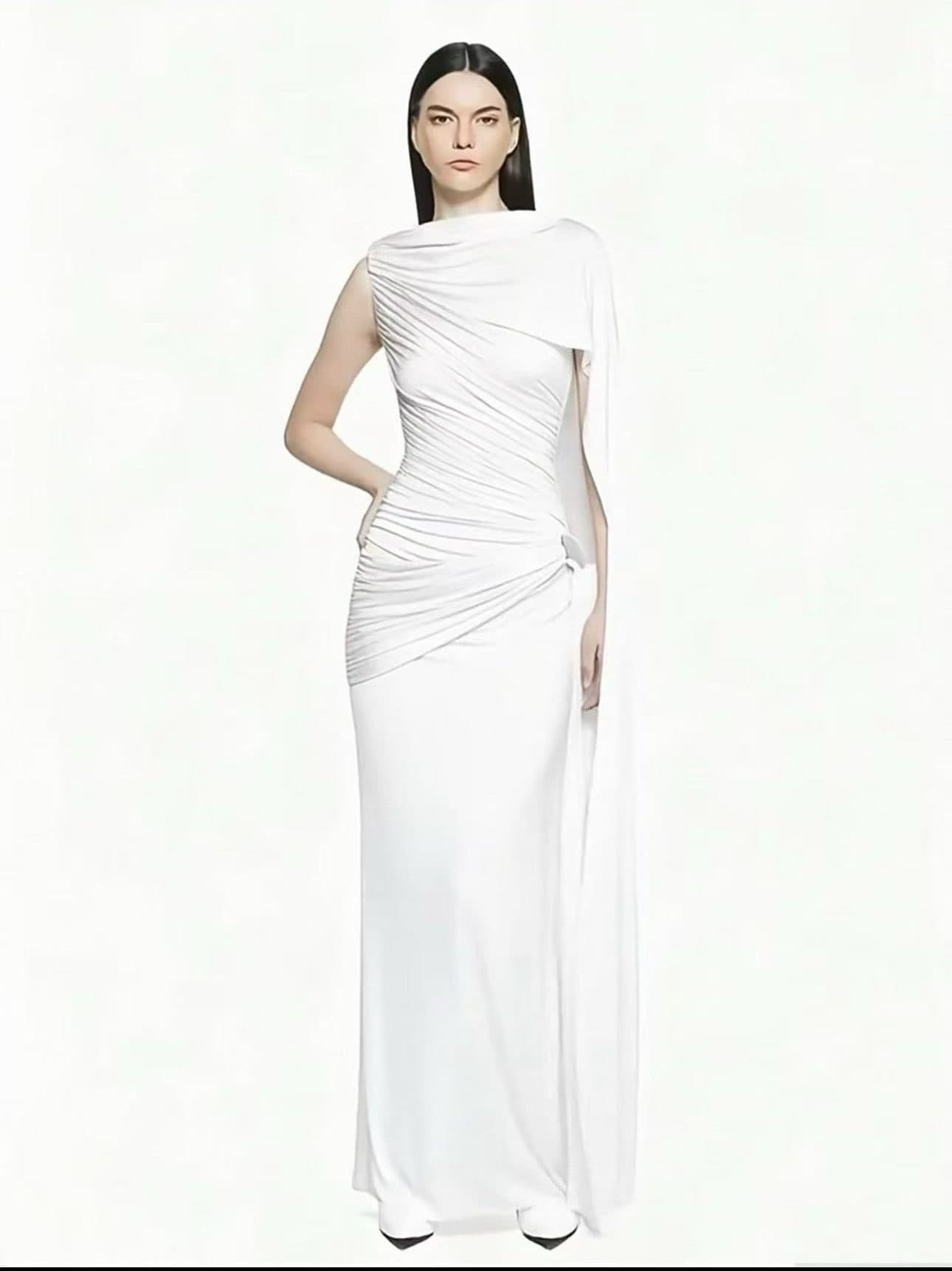 Celeste One-Shoulder Draped Evening Gown