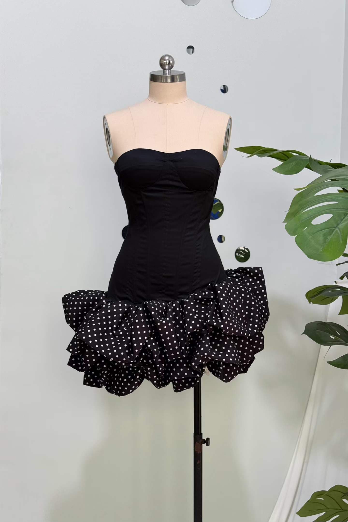 Noir Belle Polka Ruffle Mini Dress